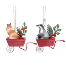 Fox/Badger on Wheelbarrow Decoration - Assorted Designs