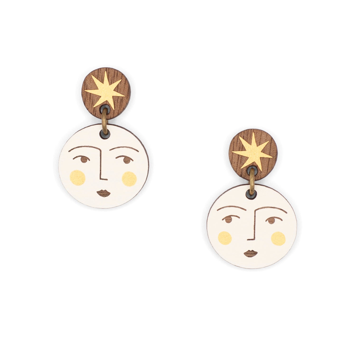 Moon & Golden Star Stud Earrings