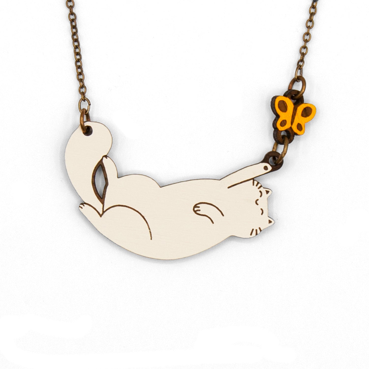 Cat with Butterfly Necklace