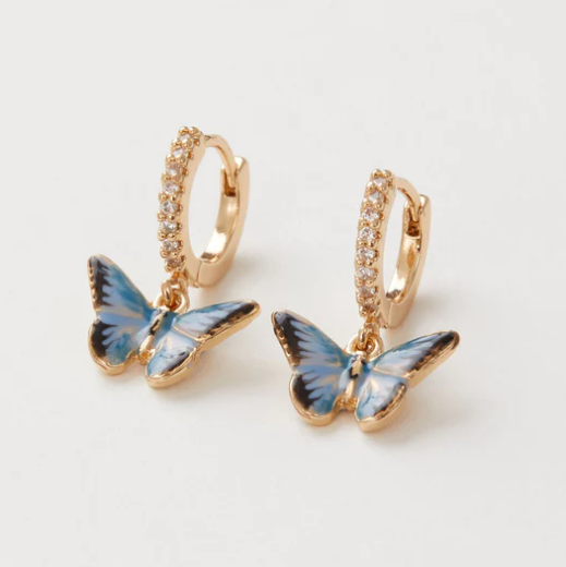Enamel Butterfly Hoop Earrings