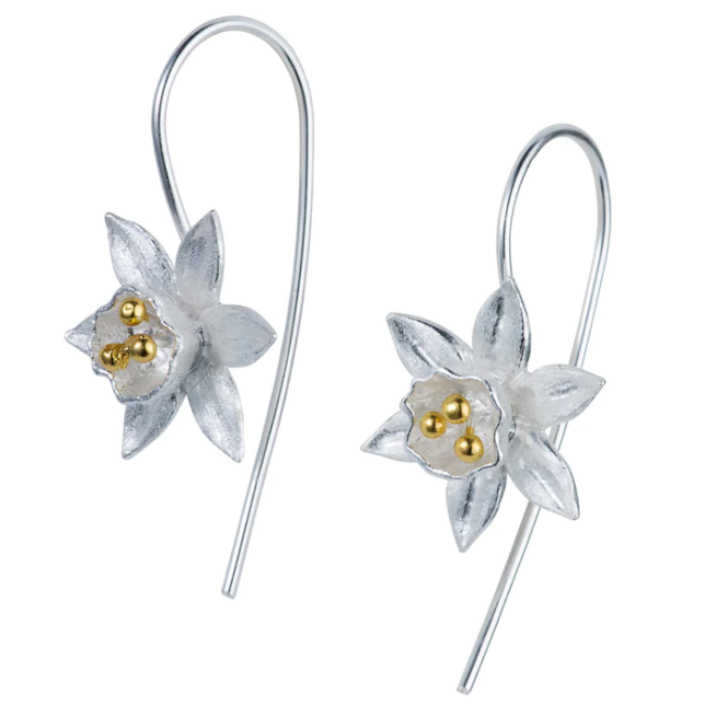 Daffodil Silver & Gold Stud Earrings