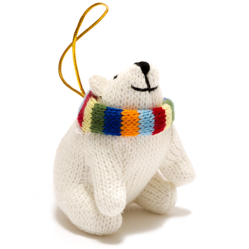 Knitted Polar Bear Christmas Decoration