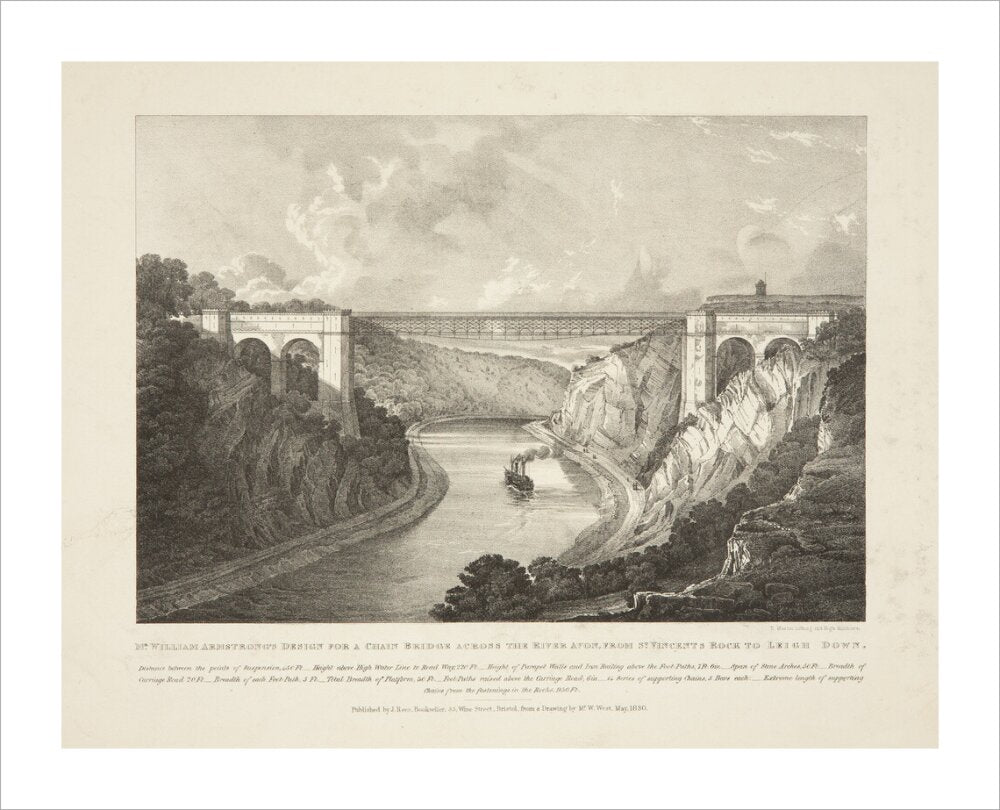 Bristol Plan, 1830: Mr William Armstrong's Design for a Chain Bridge Across the River Avon, from St Vincents Rock to Leigh Down