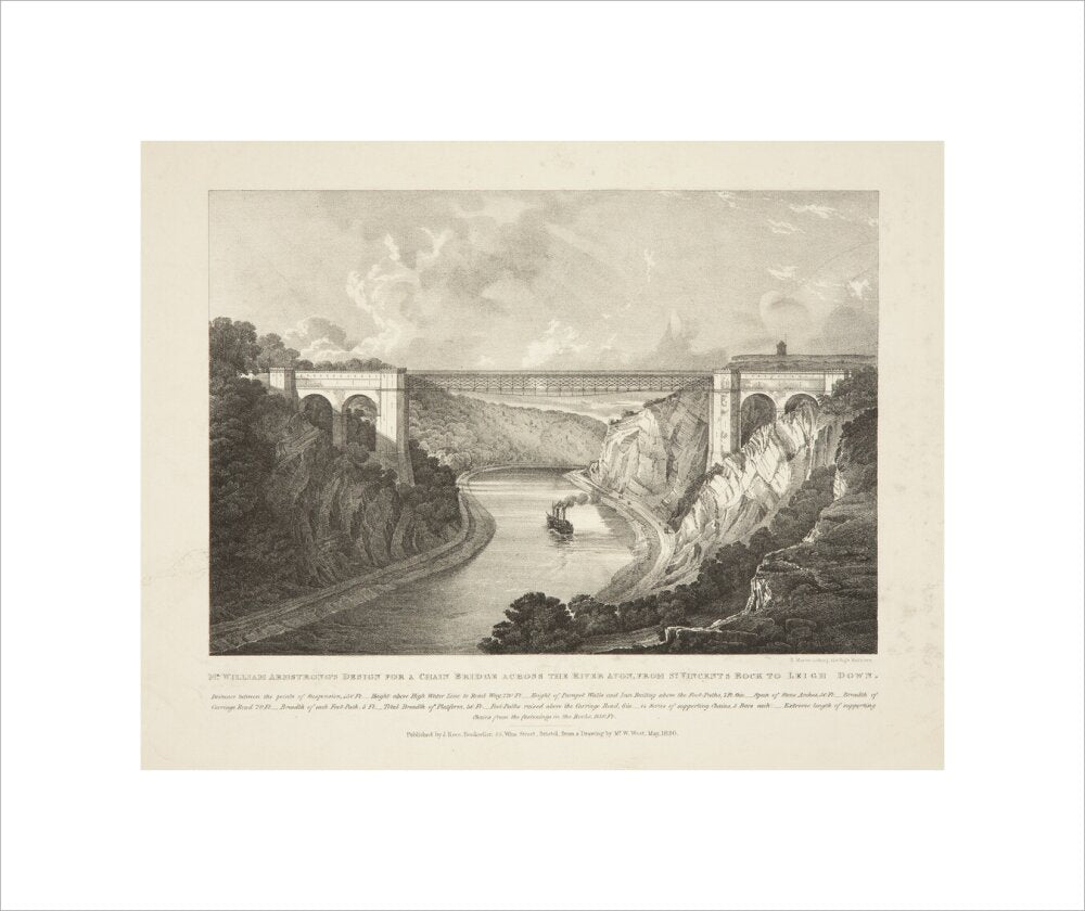 Bristol Plan, 1830: Mr William Armstrong's Design for a Chain Bridge Across the River Avon, from St Vincents Rock to Leigh Down