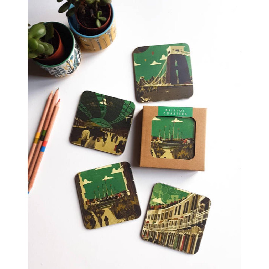 Bristol Coasters Green Pack, set of 4 by Emy Lou Holmes
