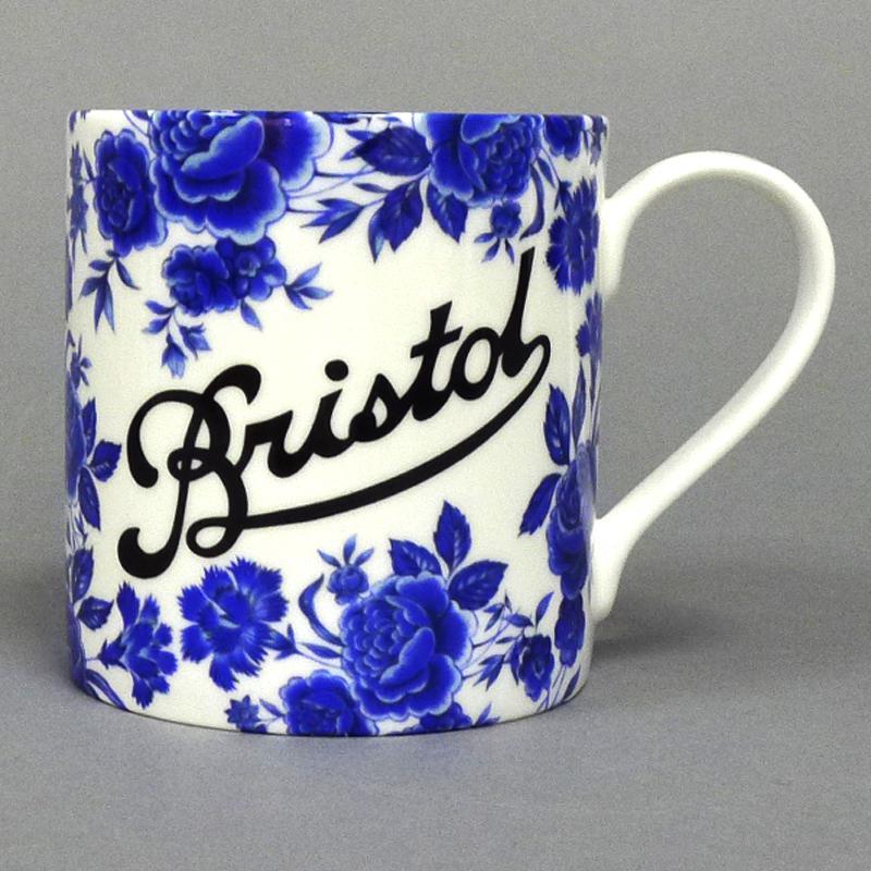 Bristol Blue Rose Mug - Black Scroll