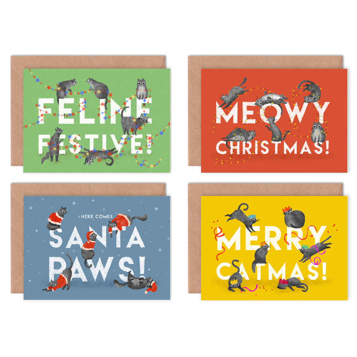 Christmas Cats Greetings Cards - Set of 8