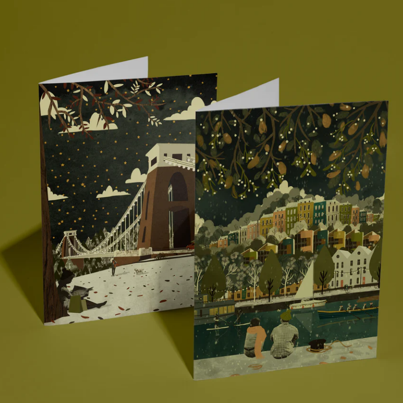 Bristol Christmas Cards Rainbow Houses  & Suspension Bridge - Set of 8 by Emy Lou Holmes