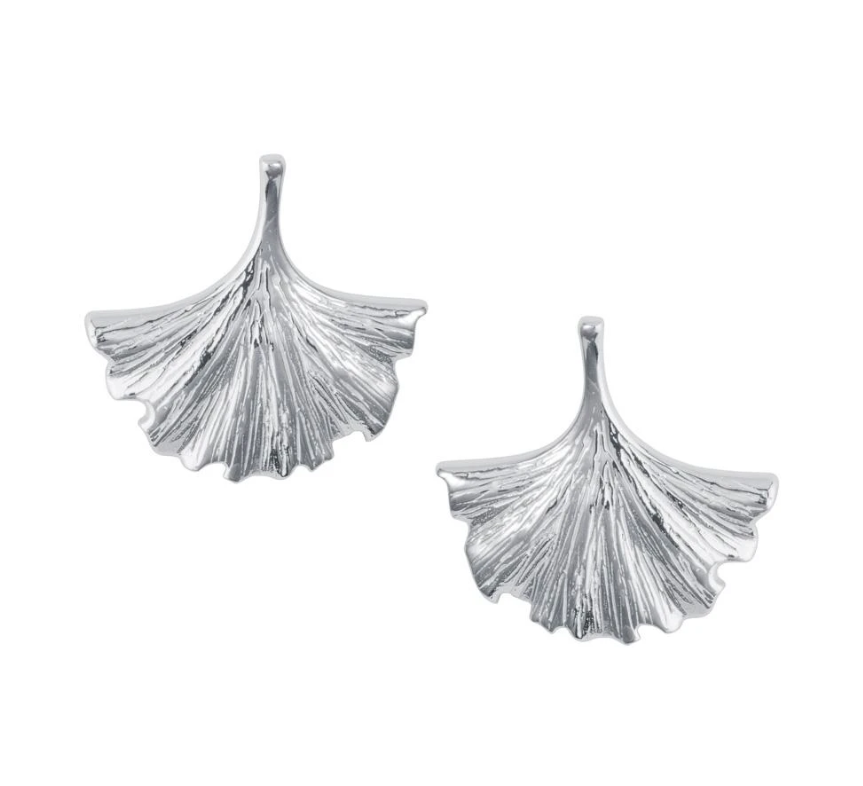 Ginkgo Leaf Silver Stud Earrings