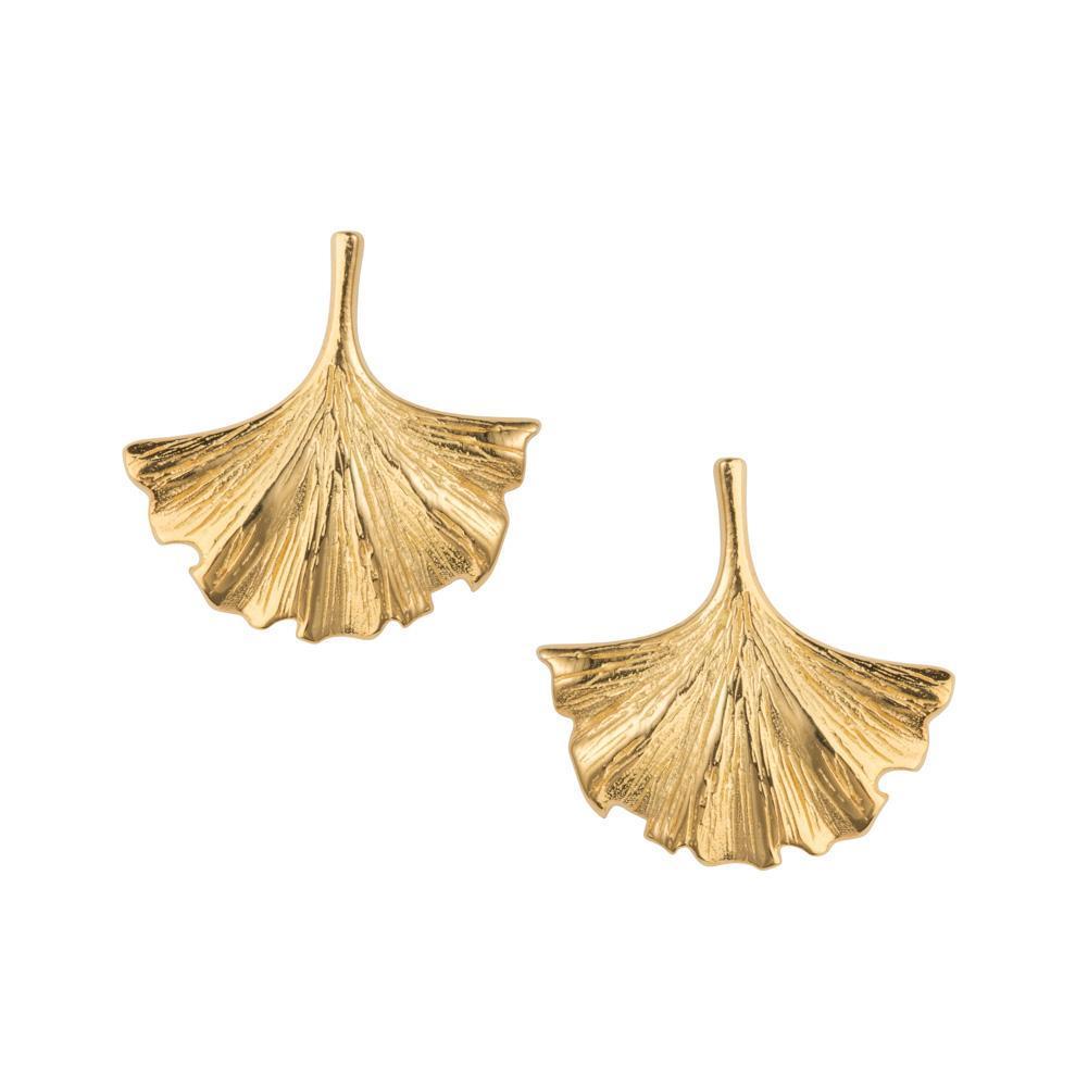 Ginkgo Leaf Gold Stud Earrings
