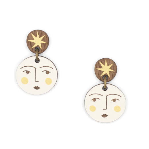 Moon and Gold Stud Earrings