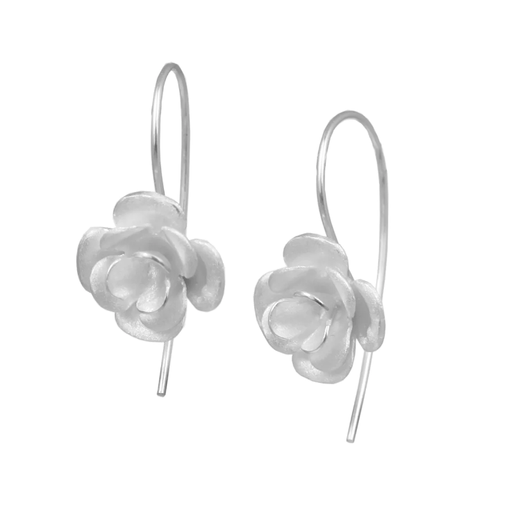 Silver Rose Drop Earrings