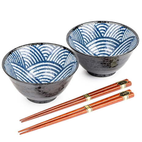 Seikaiha Japanese Rice Bowl Set