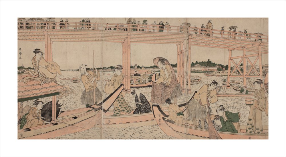 Fishing Boats with Nets under Ryōgoku Bridge