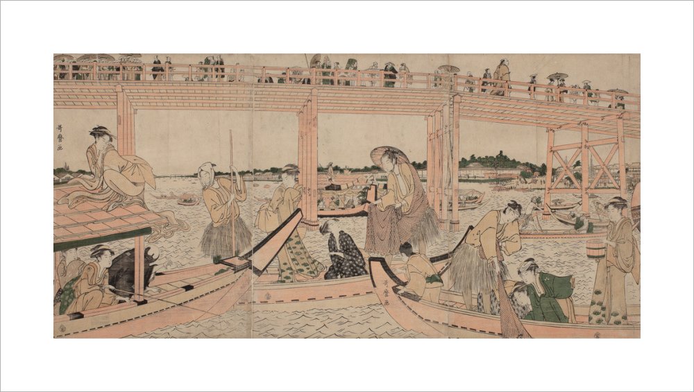 Fishing Boats with Nets under Ryōgoku Bridge