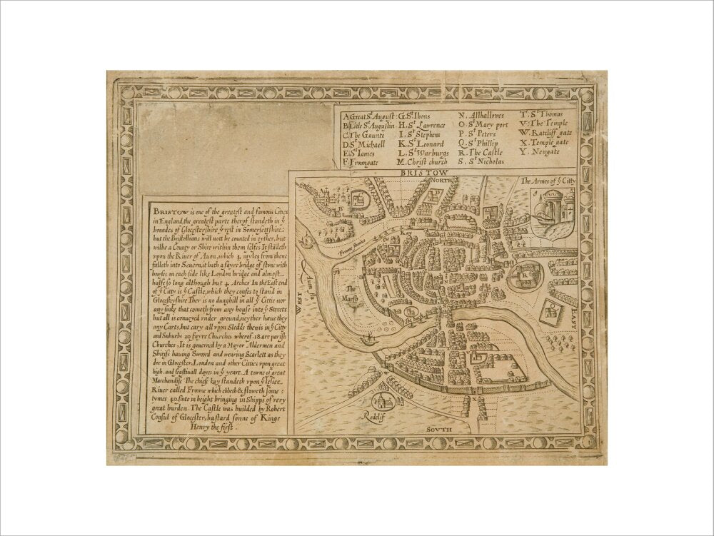 Bristol Map, 1610: Bristow, from map of Gloucester