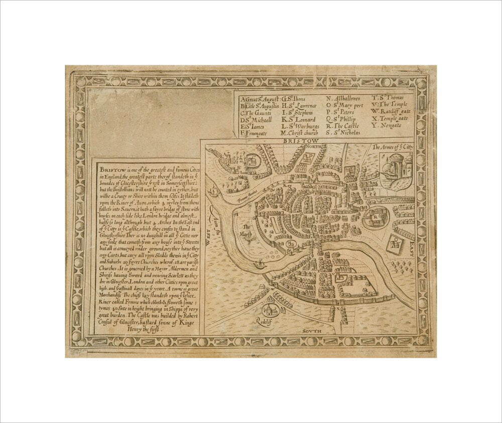 Bristol Map, 1610: Bristow, from map of Gloucester