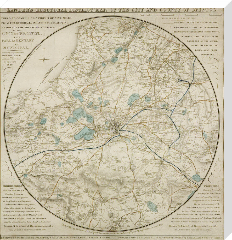 Lander's Bristol Map, 1840: Electoral District Map of the City and County of Bristol