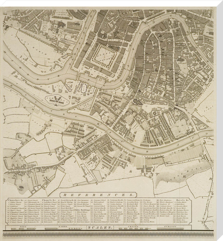 Bristol Map, 1581: Plan of the City of Bristol and its suburbs