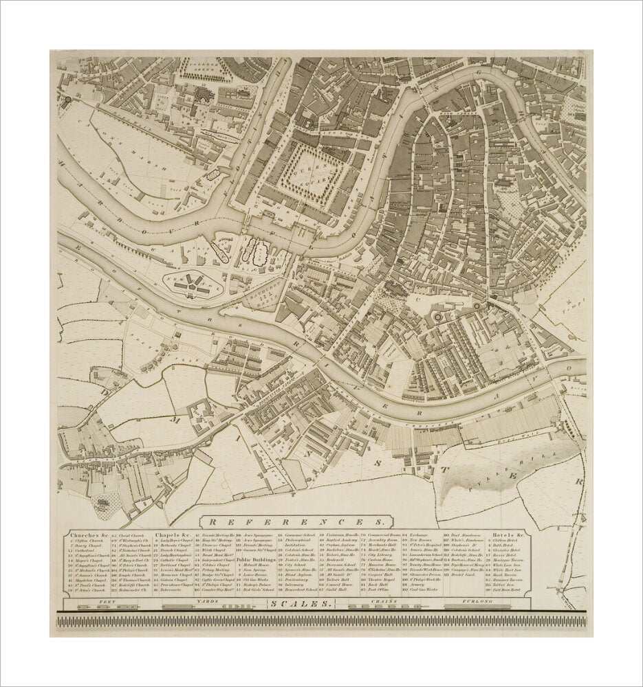 Bristol Map, 1581: Plan of the City of Bristol and its suburbs