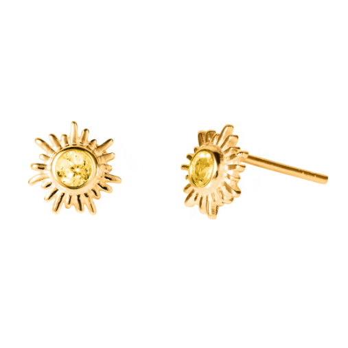 Gold and Citrine Sun Stud Earrings