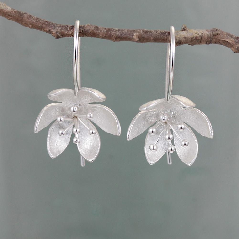 Water Lily Silver Drop Earrings